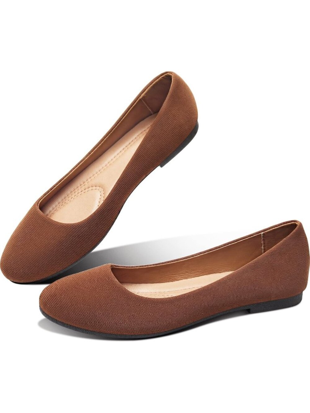 Women's Tan Brown Ballet Flats Round Toe Textile Slip On Causal Dress Shoes